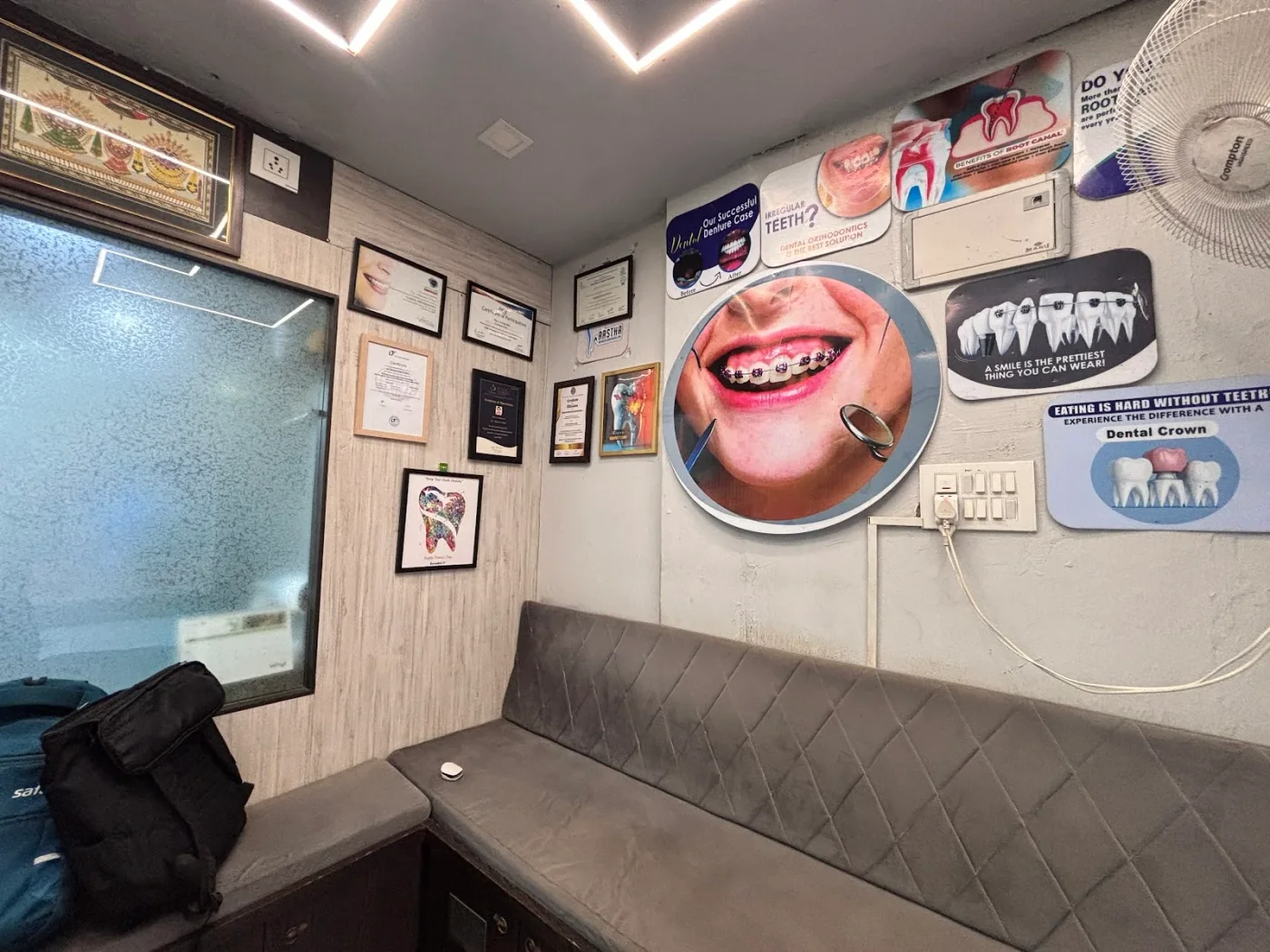 Waiting area and seating inside Aastha Dental Care